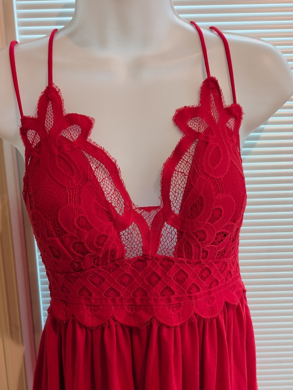 Zenana Red Spaghetti Straps Boho  Mini Dress - Women Size L - Picture 2 of 11
